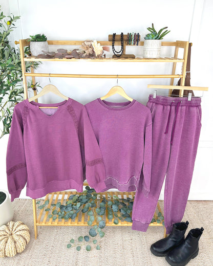 IN STOCK Lace Accent Vintage Wash Pullover - Purple