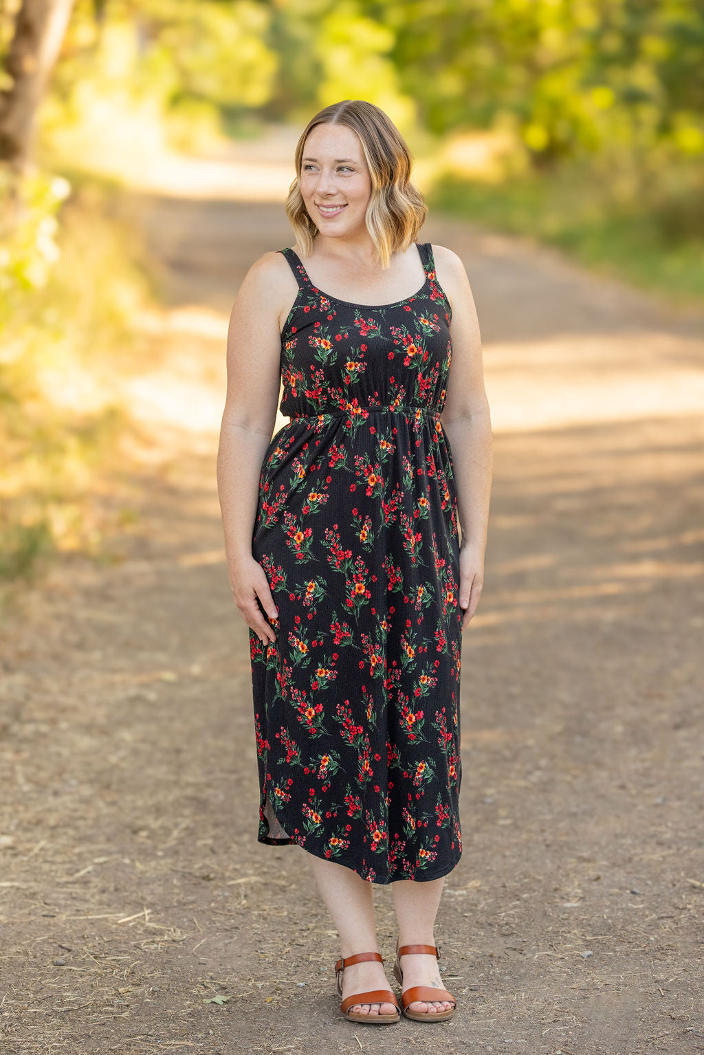 IN STOCK Reagan Ribbed Midi Dress - Black Floral FINAL SALE