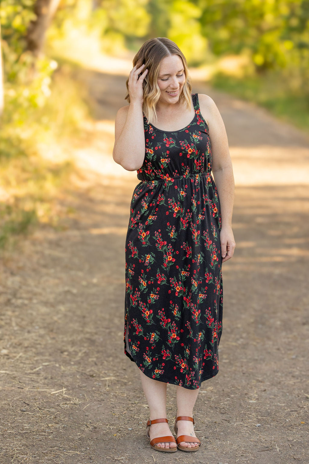 IN STOCK Reagan Ribbed Midi Dress - Black Floral FINAL SALE