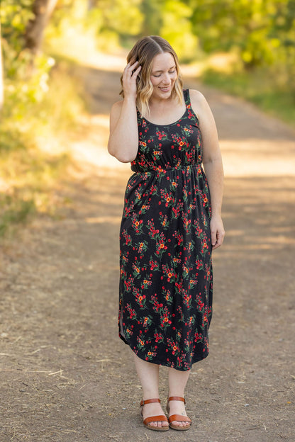 IN STOCK Reagan Ribbed Midi Dress - Black Floral FINAL SALE