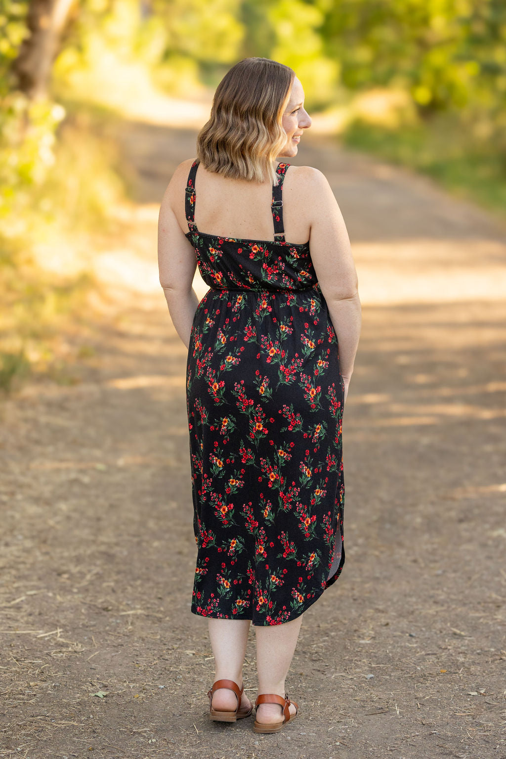 IN STOCK Reagan Ribbed Midi Dress - Black Floral FINAL SALE