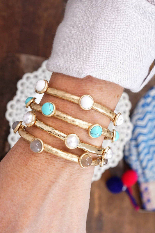 Jeweled Golden Bangle with semi precious stone dots - Holden Hearts