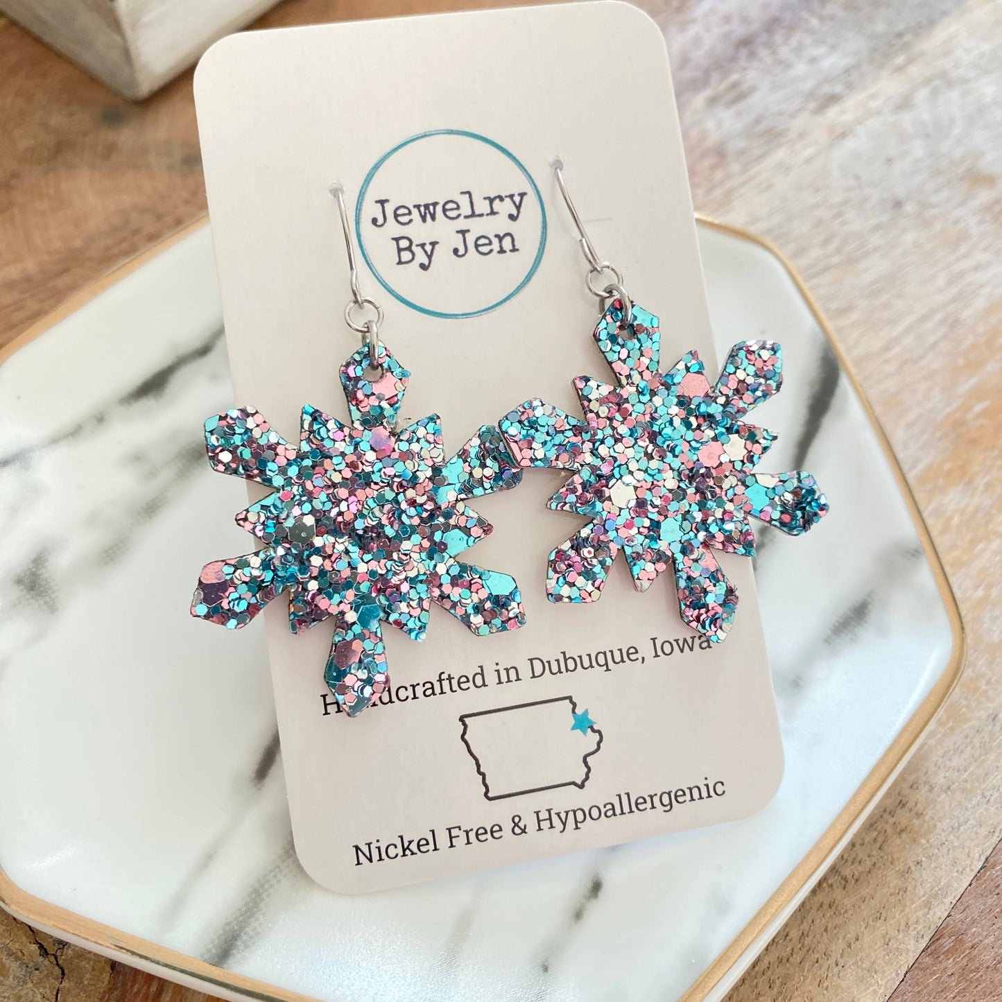 Snowflake Earrings: Mermaid Glitter - Holden Hearts