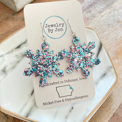 Snowflake Earrings: Mermaid Glitter - Holden Hearts