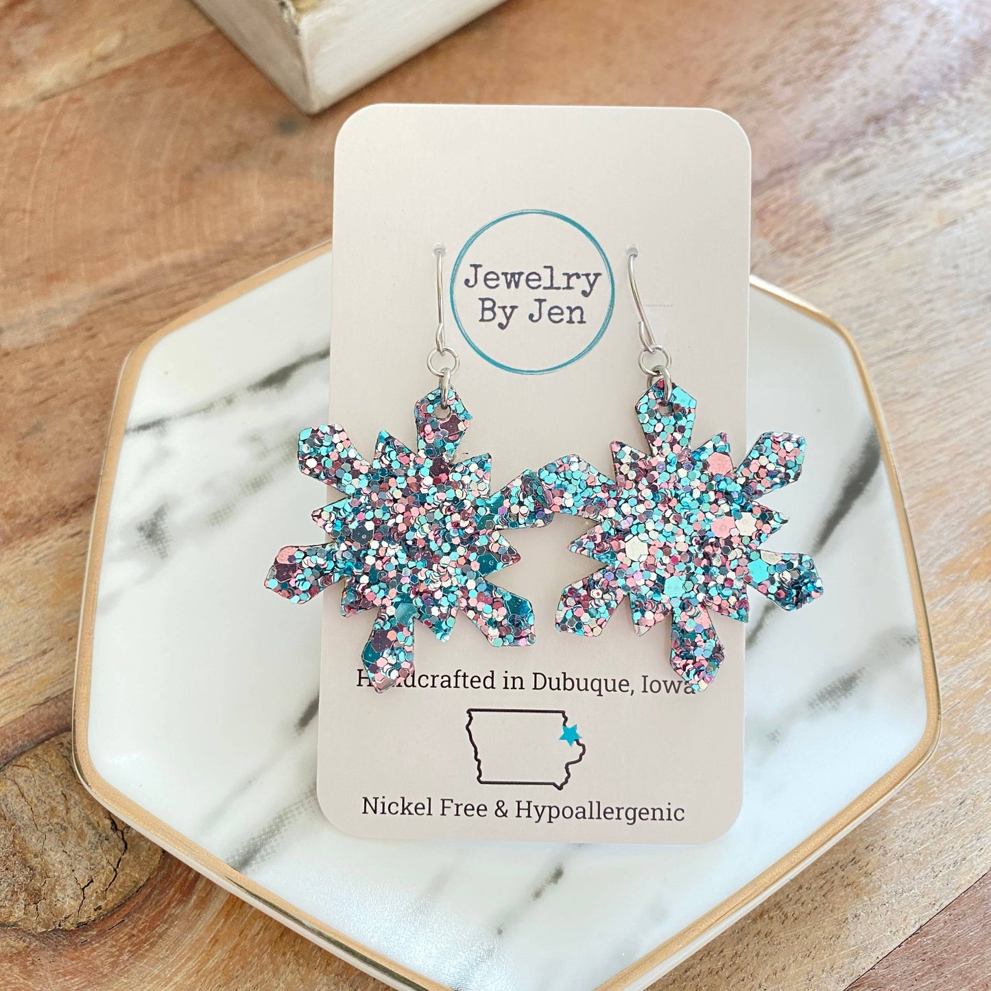 Snowflake Earrings: Mermaid Glitter - Holden Hearts