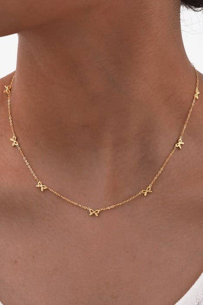 18K STAINLESS STEEL TARNISH FREE BOW NECKLACE | 40NK9512