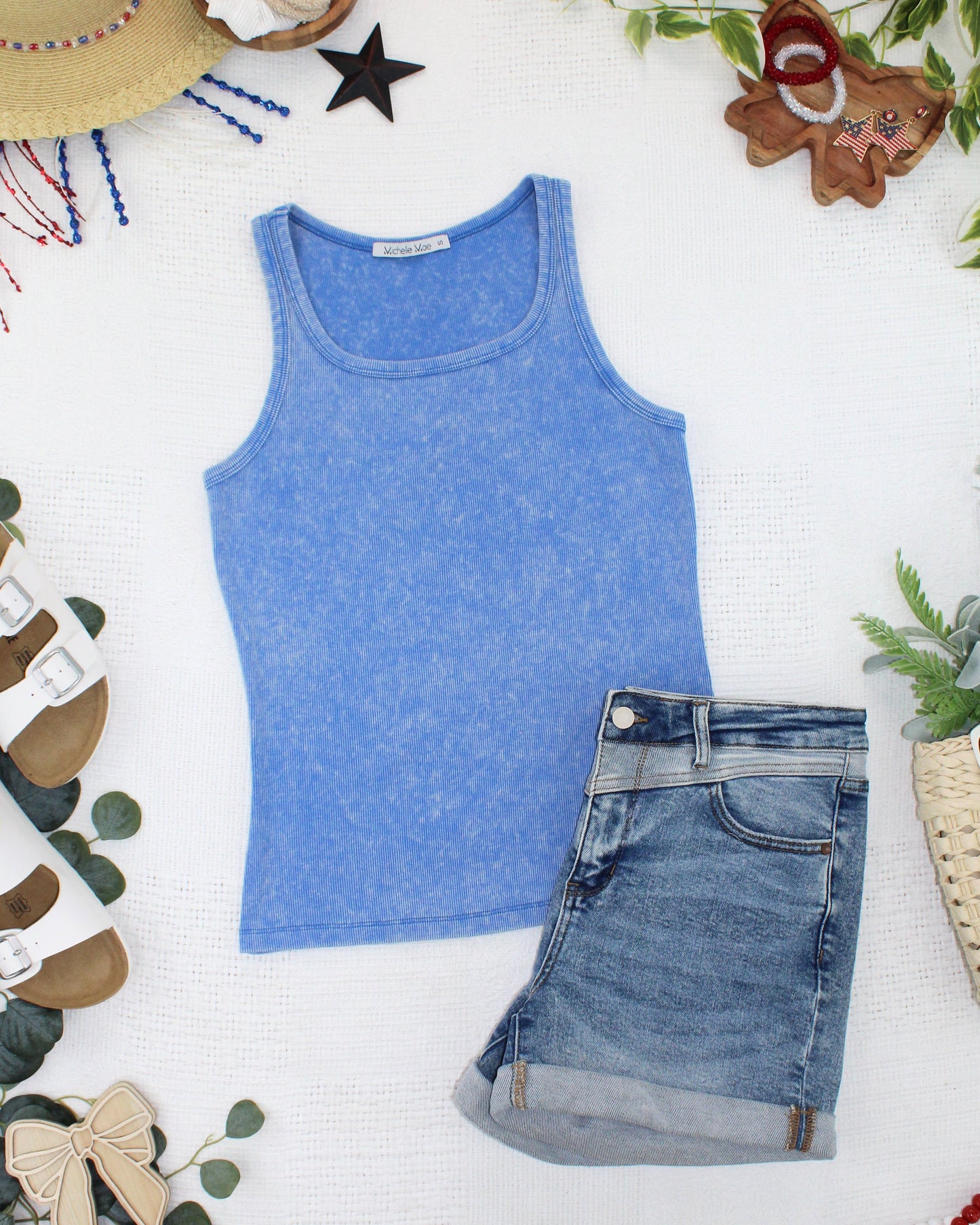 IN STOCK Audrey Vintage Wash Tank - Blue FINAL SALE