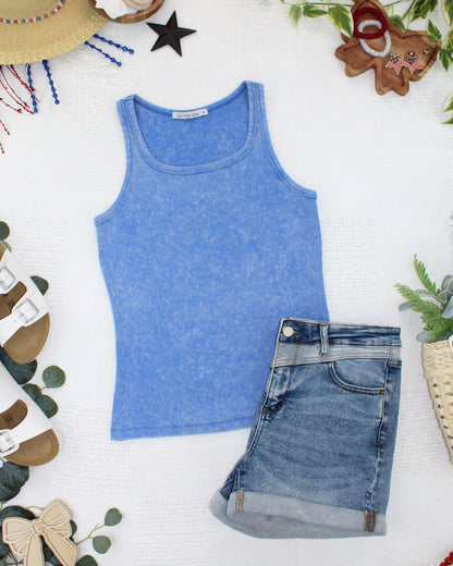 IN STOCK Audrey Vintage Wash Tank - Blue FINAL SALE