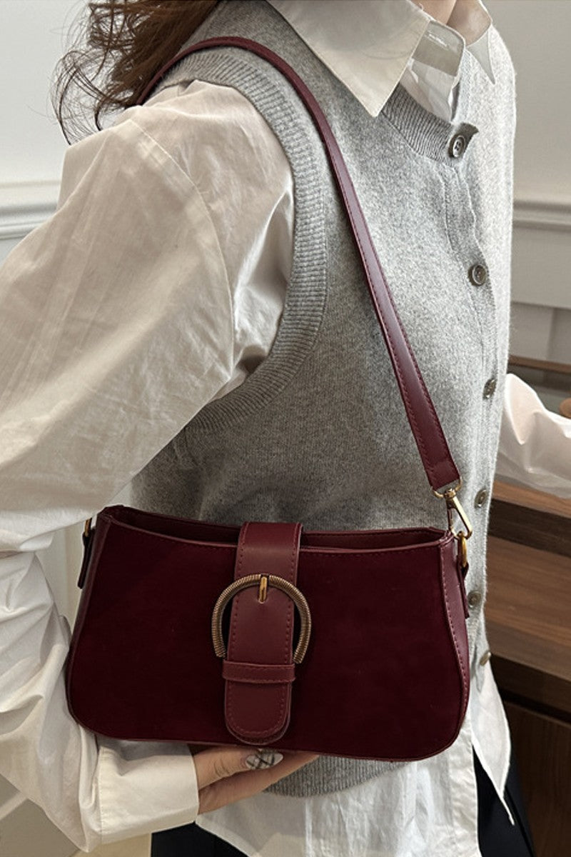 Elegant Suede Retro Buckle Bag