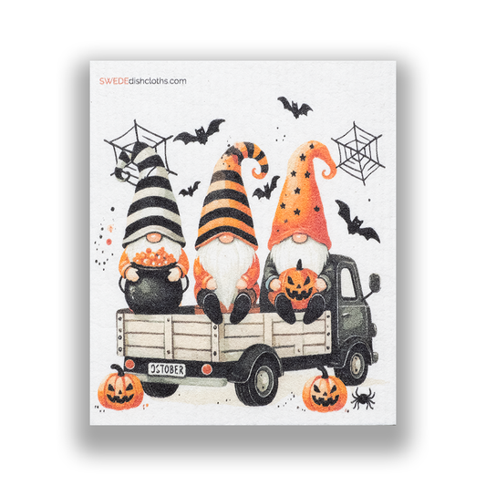 Swedish Dishcloth Halloween Gnomes with Pumpkins - Holden Hearts