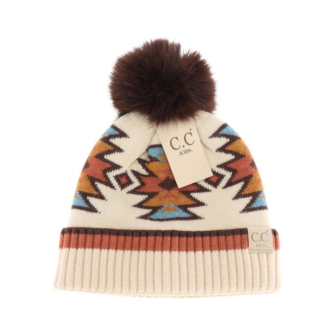 Kids' Southwestern C.C Beanie with Faux Fur Pom - Holden Hearts
