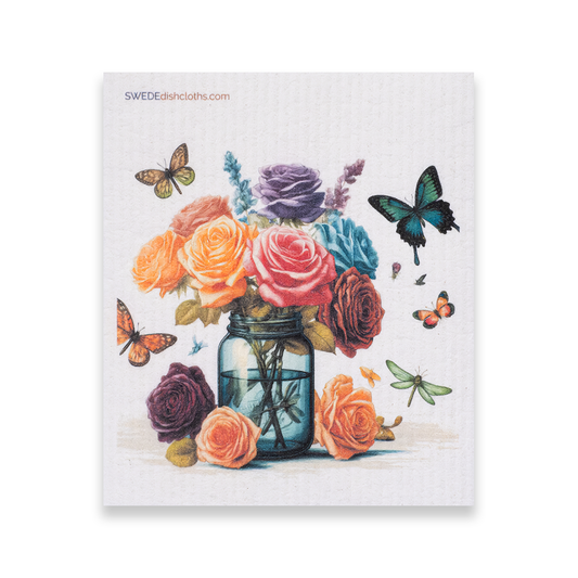 Swedish Dishcloth Roses in Mason Jar