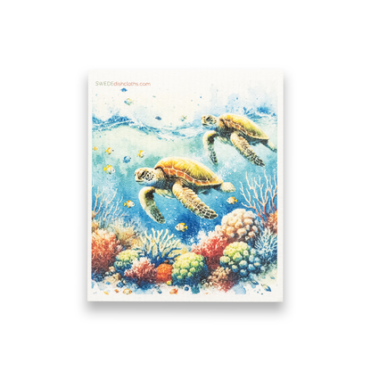 Swedish Dishcloth Two Turtles Swimming