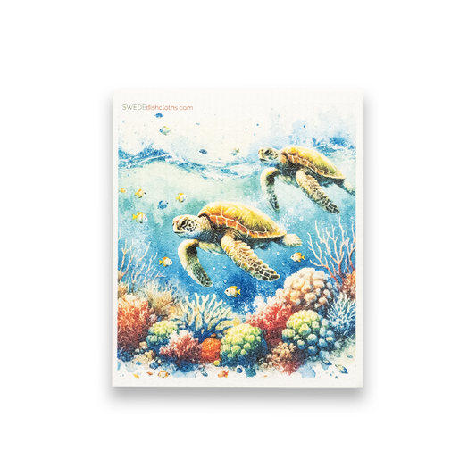 Swedish Dishcloth Two Turtles Swimming