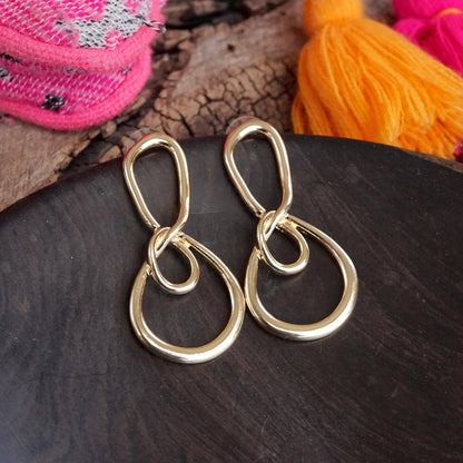 Statement Tangled Looped Long Wire Earrings - Gold Tone - Holden Hearts