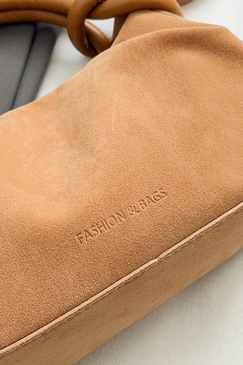 Rouched Suede Tote Handbag