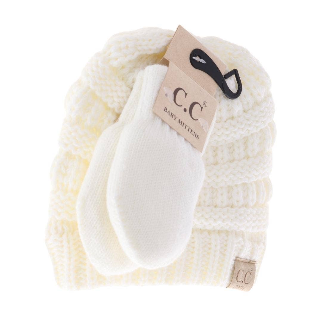 C.C BABY Solid Beanie with Mittens - Knit Hat  BabySet1