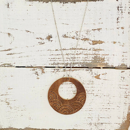 Necklace: Embossed Large Rainbow Circle Vintage Cowboy Brown - Holden Hearts