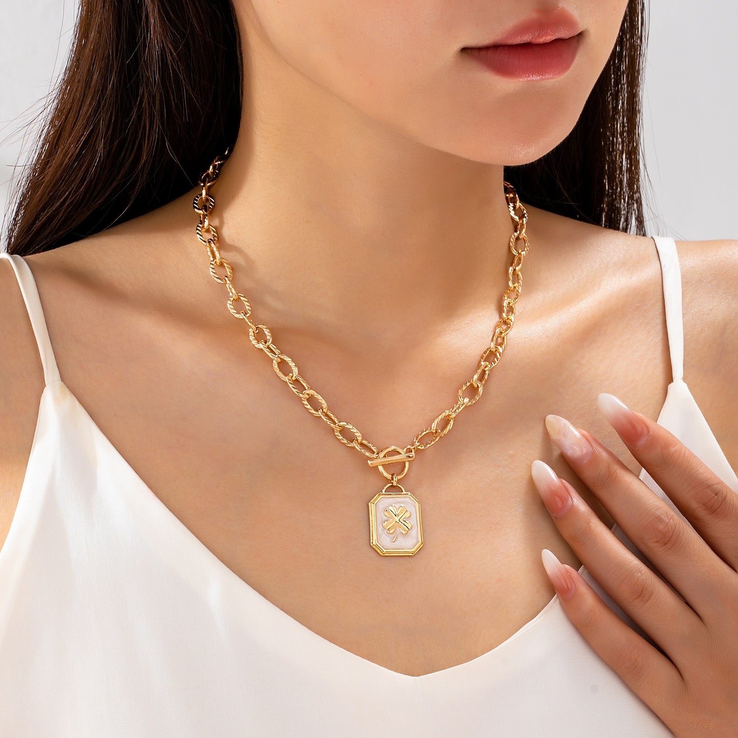 Four-leaf Clover Toggle Necklace