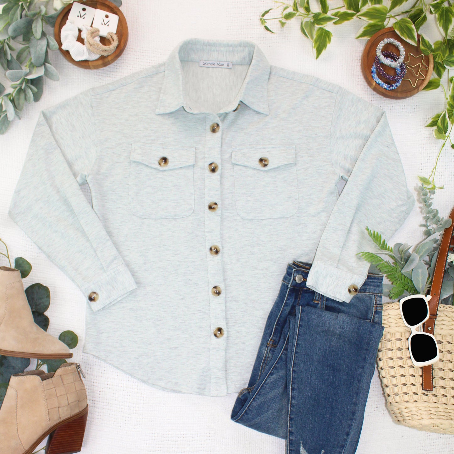 IN STOCK Brenna Button Down Top - Grey FINAL SALE