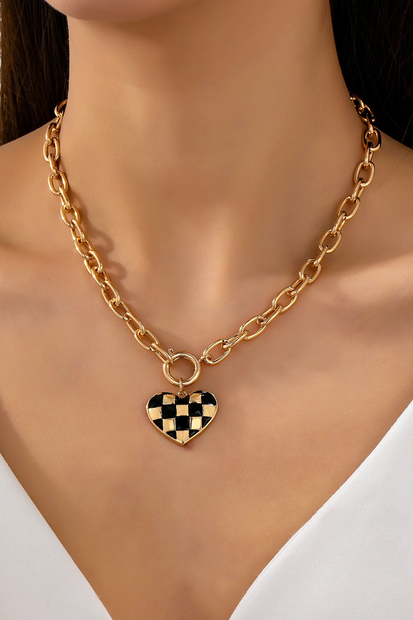 Checkered Heart Toggle Necklace