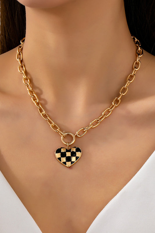 Checkered Heart Toggle Necklace