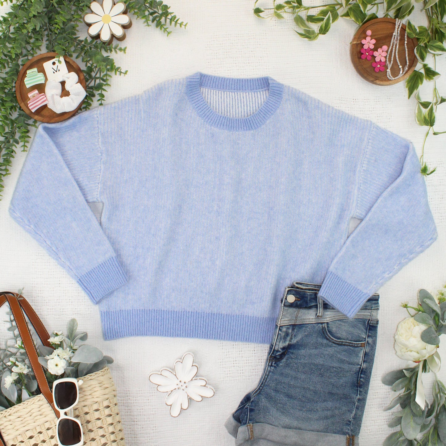 IN STOCK Josie Cozy Crew Sweater - Sky Blue FINAL SALE