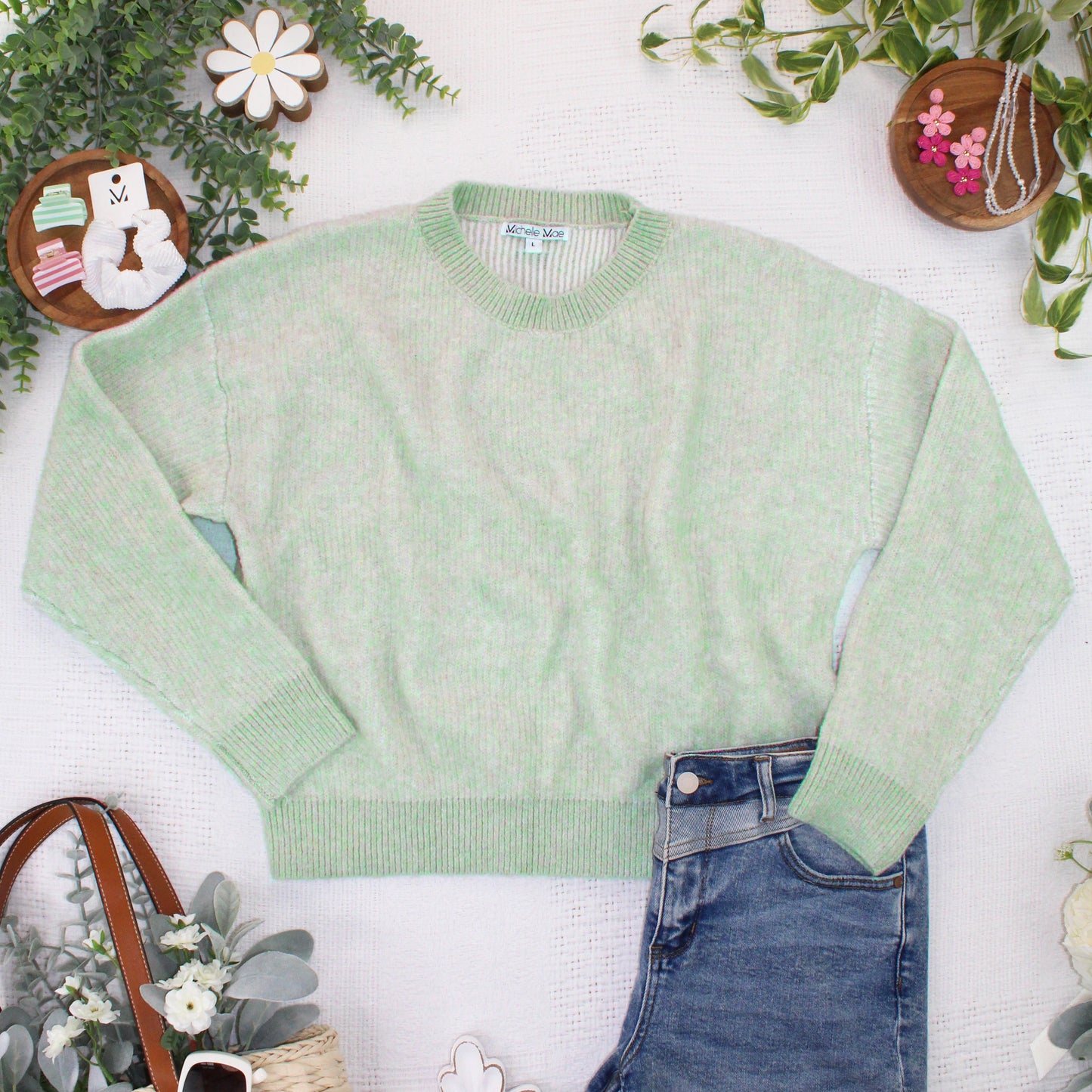 IN STOCK Josie Cozy Crew Sweater - Light Green
