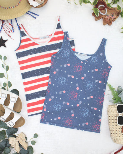 IN STOCK Kennedy Tank - Striped Red, White, and Micro Blue Stars FINAL SALE