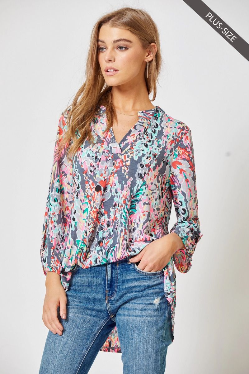 Grey Multi Lizzy 3/4 Sleeve Top - Holden Hearts