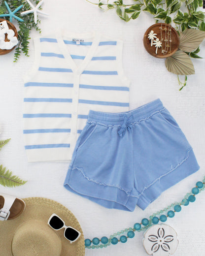IN STOCK Lucy Striped Button Tank - Sky Blue FINAL SALE