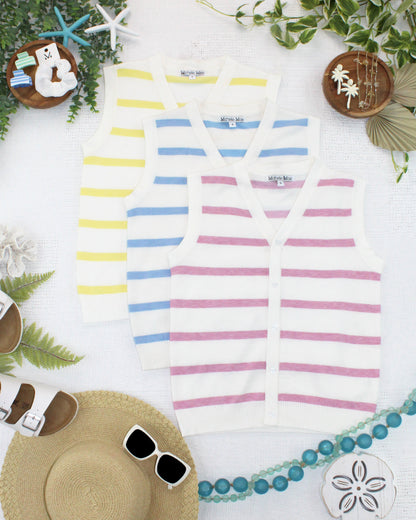 IN STOCK Lucy Striped Button Tank - Pink FINAL SALE