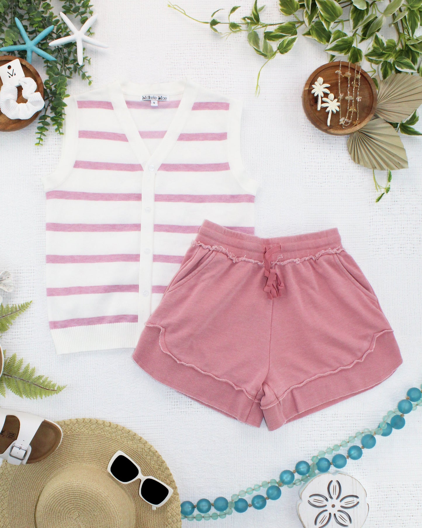 IN STOCK Lucy Striped Button Tank - Pink FINAL SALE