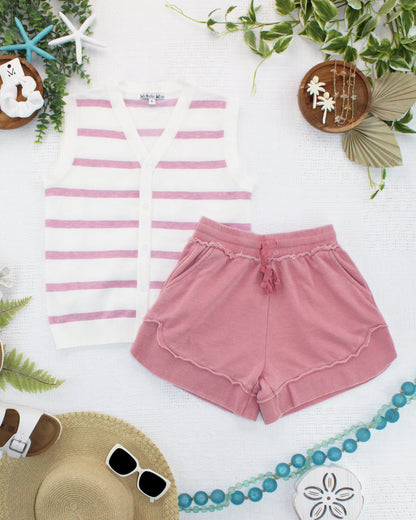 IN STOCK Lucy Striped Button Tank - Pink FINAL SALE