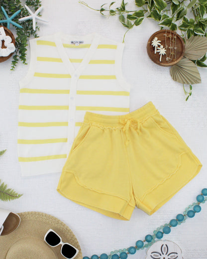 IN STOCK Lucy Striped Button Tank - Yellow FINAL SALE