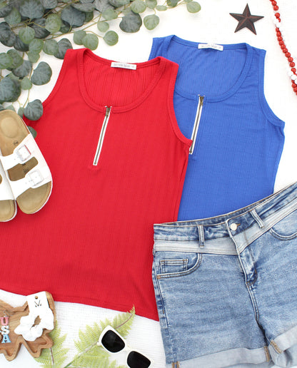 IN STOCK Mila Zipper Tank - Blue FINAL SALE