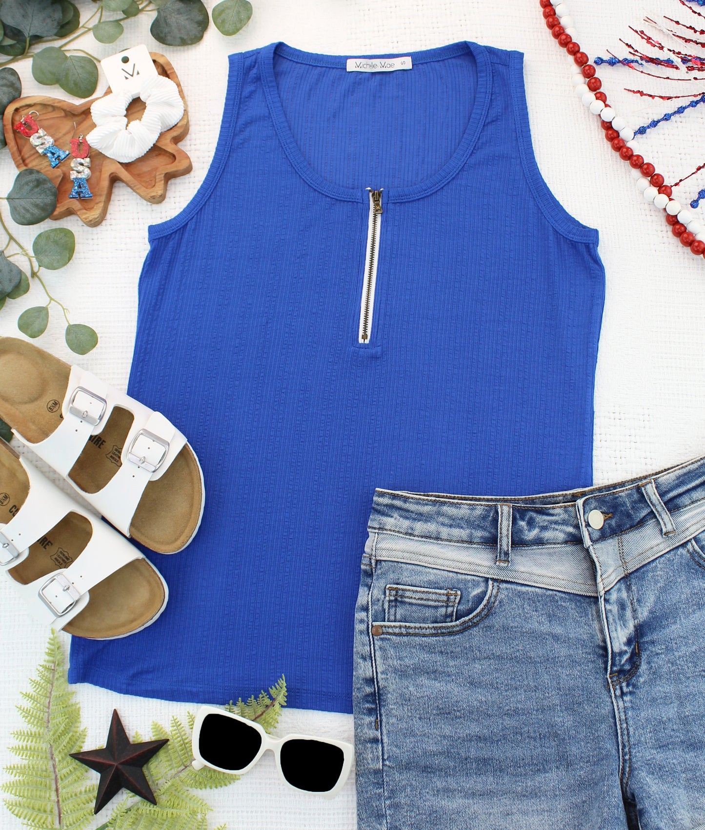 IN STOCK Mila Zipper Tank - Blue FINAL SALE