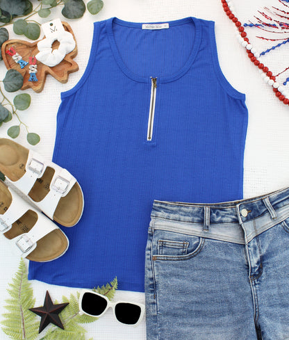 IN STOCK Mila Zipper Tank - Blue FINAL SALE