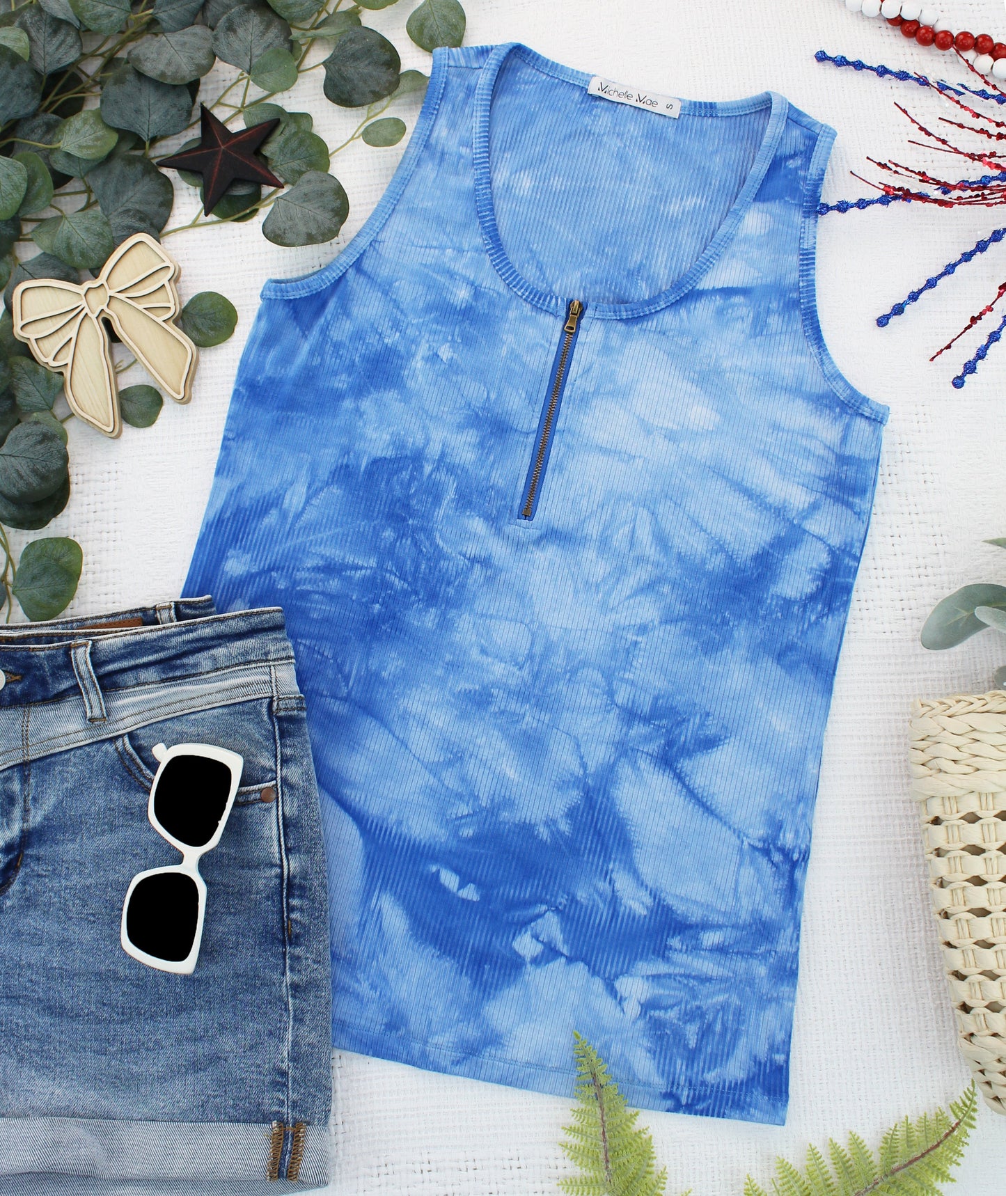IN STOCK Mila Zipper Tank - Blue Tie Dye FINAL SALE