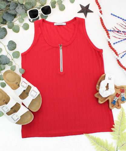 IN STOCK Mila Zipper Tank - Red FINAL SALE