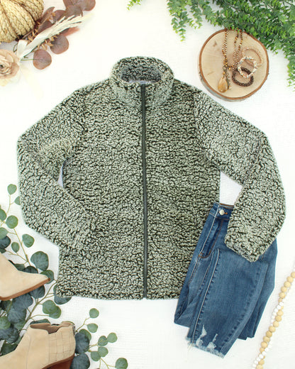 IN STOCK Two Tone Fullzip Sherpa - Olive and White