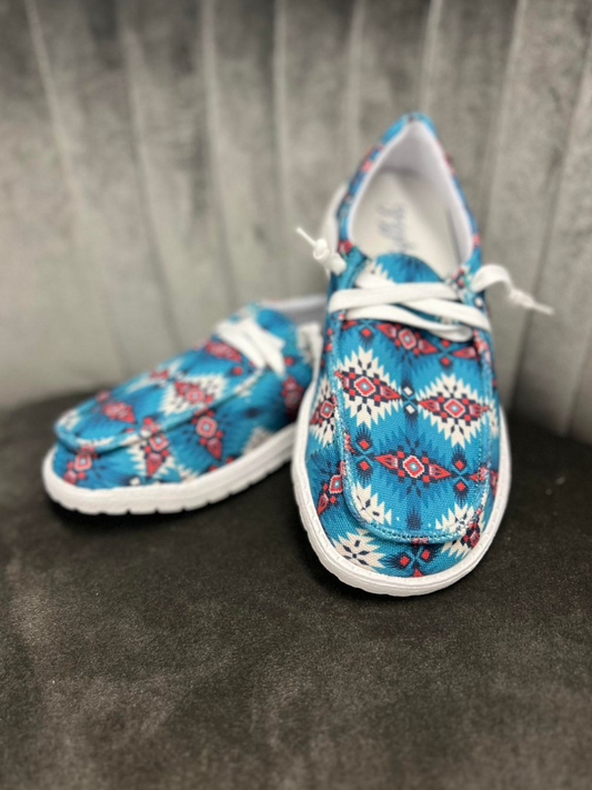 Totally Teal Aztec Anything but Basic Boat Shoe - Holden Hearts
