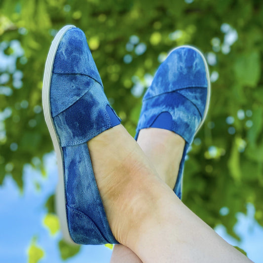 Wide Open Spaces Blue Tie-Dye Slip Ons - Holden Hearts