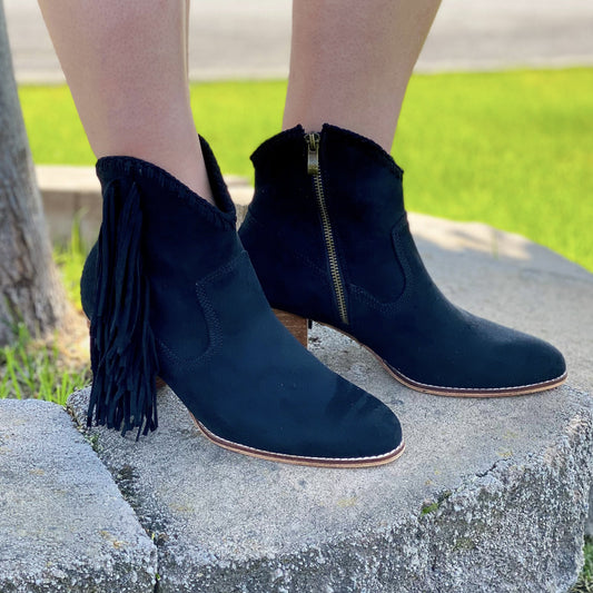 Flirty Fringe Booties in Black - Holden Hearts